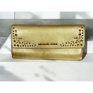 Michael Kors Long Studded Metallic Gold Womens Multi card slot Wallet